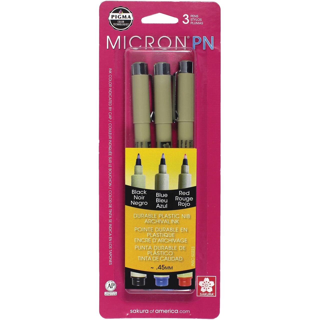 Sakura® Pigma® Micron PN 0.45mm Black, Blue & Red Pen Set